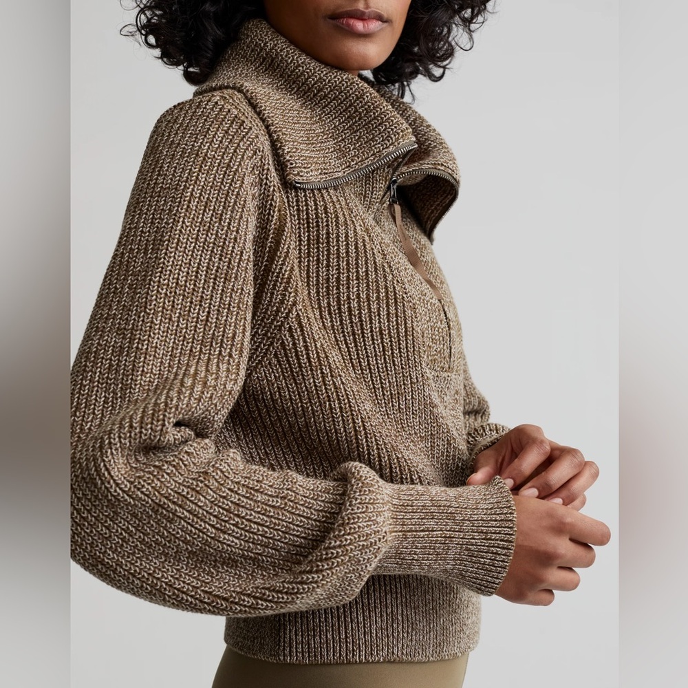Varley Mentone Half Zip Knit Pullover in Dark Olive Speckle